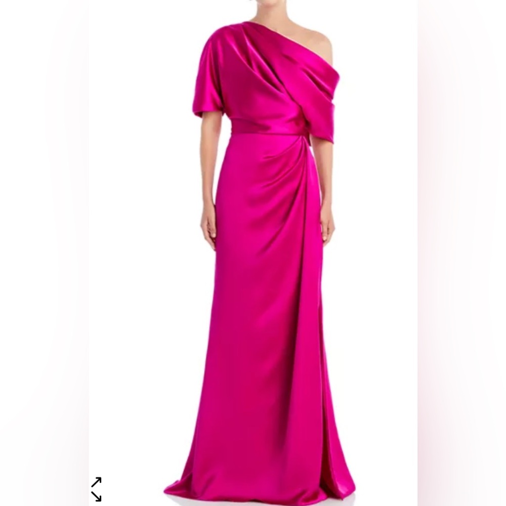 $585 NWT Amsale Draped Off-The-Shoulder Gown Pink  Sz 4 needs repair